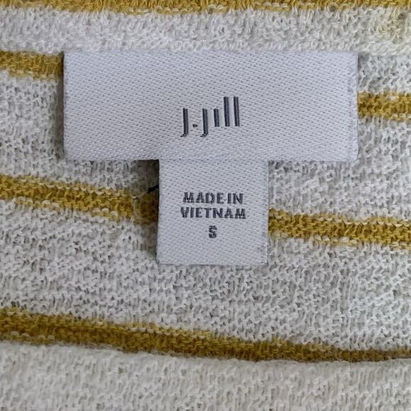J Jill Top Shirt Women's Small White Yellow Striped Terry Casual Popover Blouse - Picture 5 of 8
